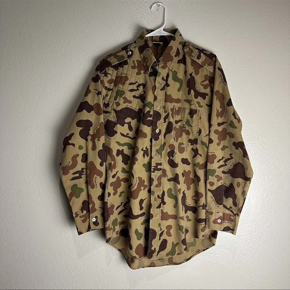 Bob Allen Sportswear Ducks Unlimited Camo Button Up Shirt Size Medium Vintage